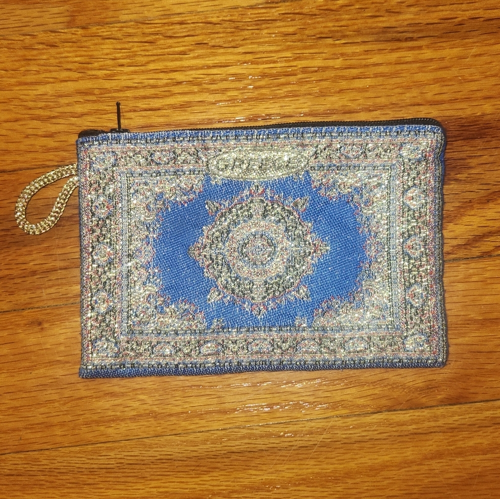 Embroided Greece Coin /Credit Card Purse - Gold And Blue